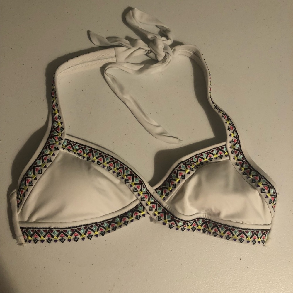 PINK White cross back bathing suit top